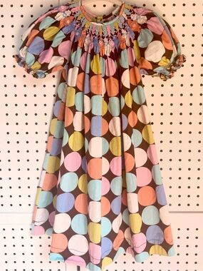 Mom & Me 2T Vintage Polka Dot Smocked Bishop Dress Pastel Pearl Accents